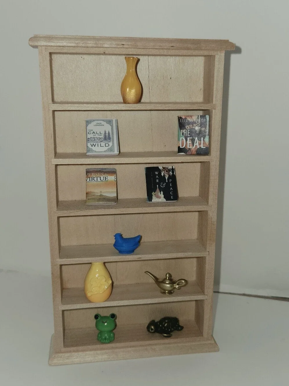 Miniature Unfinished Wood 6 Tier Bookcase with Accessories Plus MYSTERY BAG